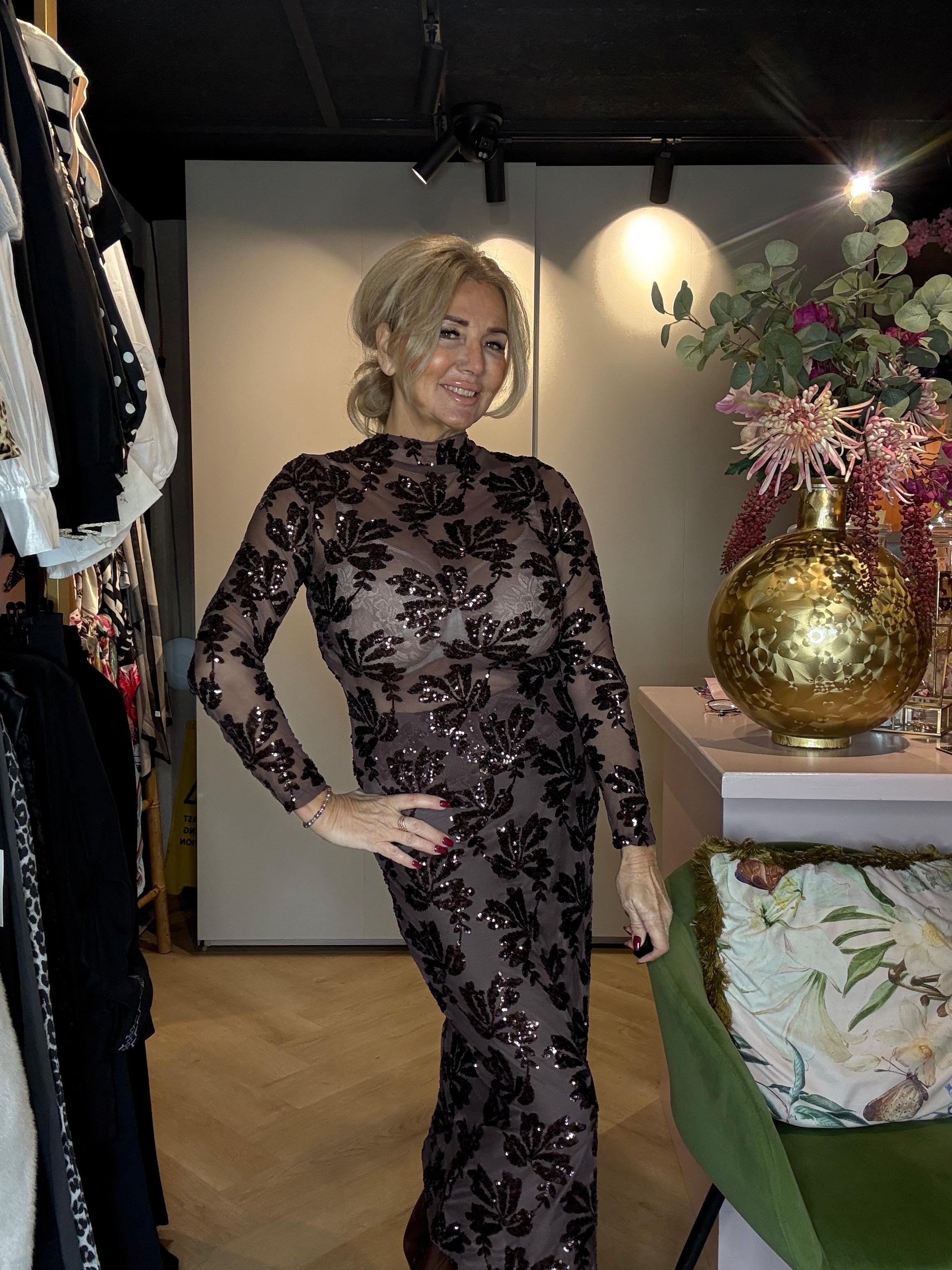 Pailletten Rok Bruin Bloem